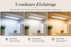 Comparaison des 3 teintes de la barre LED LUMEQIA Motion : blanc froid, blanc naturel, blanc chaud